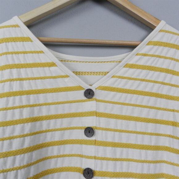 Old Navy Embroidered Striped Button Back Knit Top Size S Yellow Cream Tee - Picture 5 of 10
